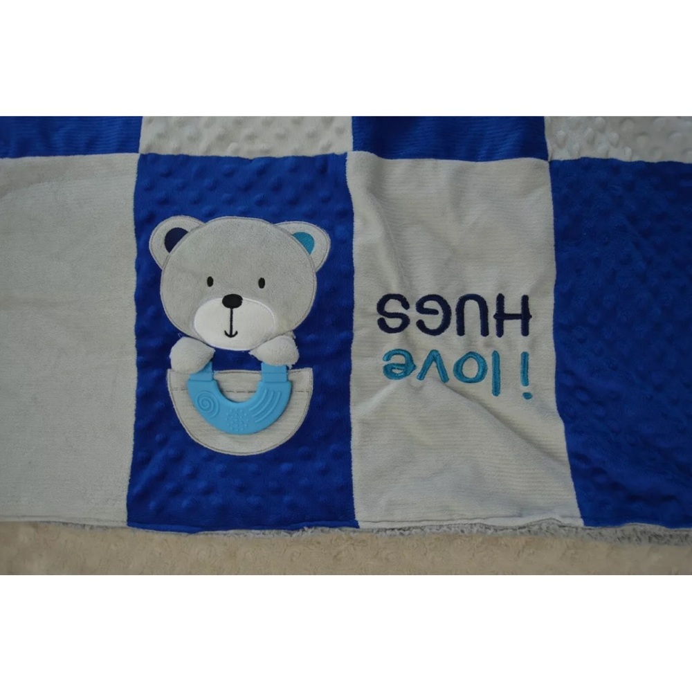 Forever Baby Patch and Play Blanket I Love Hugs Bear Elephant Blue Gray Mirror